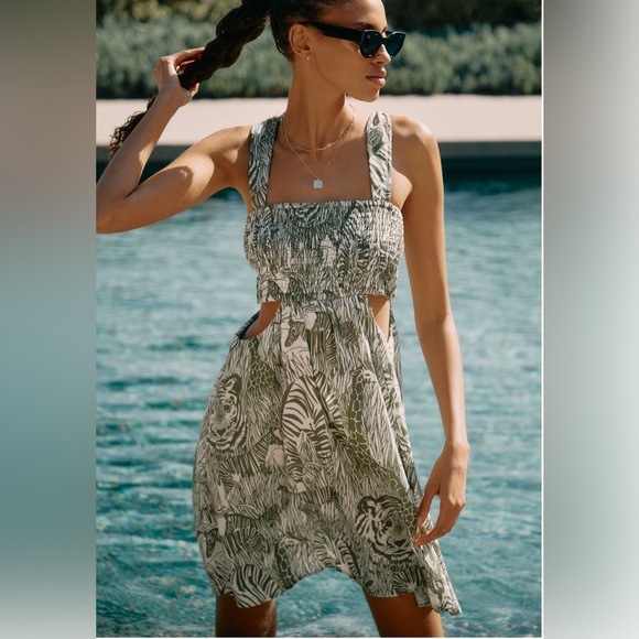 The Piper Bandeau Cutout Mini Dress in Green/ Moss - Picture 3 of 3